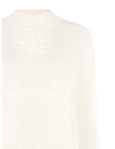 Camisola fina em mistura de viscose e lã com aplicação de croché à frente Rinascimento