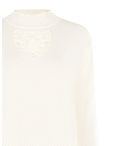 Camisola fina em mistura de viscose e lã com aplicação de croché à frente Rinascimento