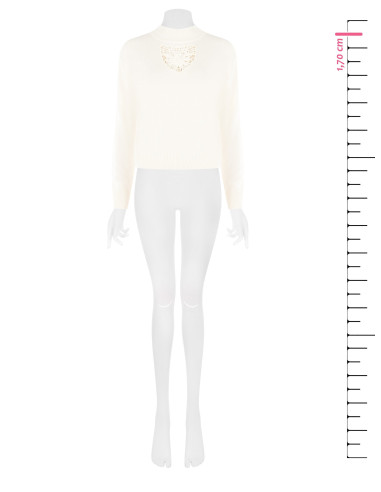 Camisola fina em mistura de viscose e lã com aplicação de croché à frente Rinascimento