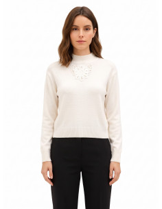 Camisola fina em mistura de viscose e lã com aplicação de croché à frente Rinascimento