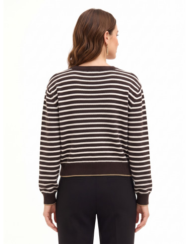 Camisola às riscas em mistura de viscose e lã com lurex nas bainhas Rinascimento