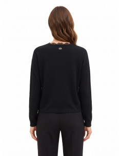 Cardigan de malha fino oversized em lã com decote em V e detalhe em renda Rinascimento 2