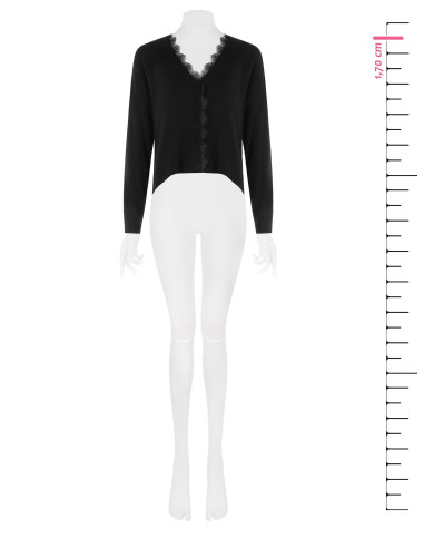 Cardigan de malha fino oversized em lã com decote em V e detalhe em renda Rinascimento