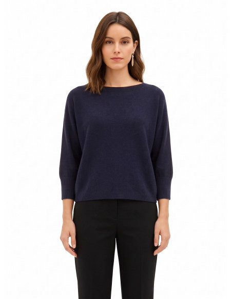 Camisola oversized em mistura de viscose com decote barco Rinascimento