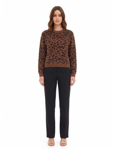 Camisola com padrão de leopardo, em mistura de viscose e lã, com cristais Rinascimento