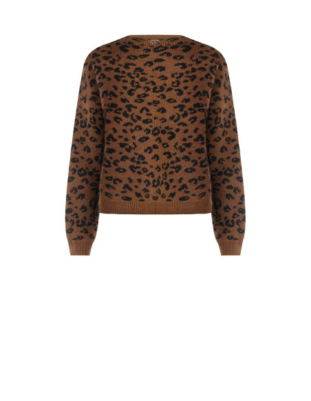 Camisola com padrão de leopardo, em mistura de viscose e lã, com cristais Rinascimento
