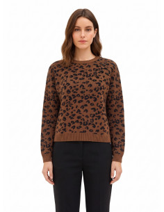 Camisola com padrão de leopardo, em mistura de viscose e lã, com cristais Rinascimento