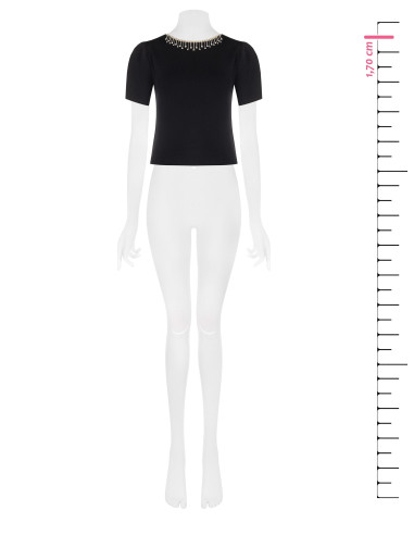 Top estruturado canelado fino em mistura de viscose com franjas de strass Rinascimento