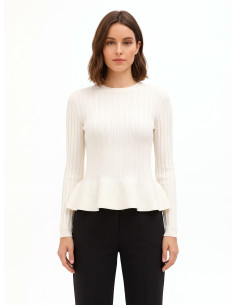 Camisola justa peplum canelada em mistura de viscose Rinascimento