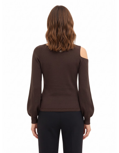 Camisola leve em mistura de viscose com decote assimétrico e bainhas com lurex Rinascimento