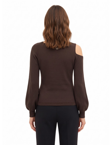 Camisola leve em mistura de viscose com decote assimétrico e bainhas com lurex Rinascimento
