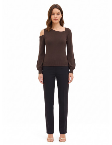 Camisola leve em mistura de viscose com decote assimétrico e bainhas com lurex Rinascimento