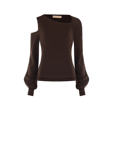 Camisola leve em mistura de viscose com decote assimétrico e bainhas com lurex Rinascimento