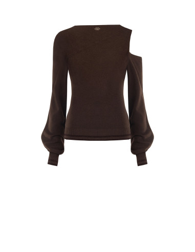 Camisola leve em mistura de viscose com decote assimétrico e bainhas com lurex Rinascimento