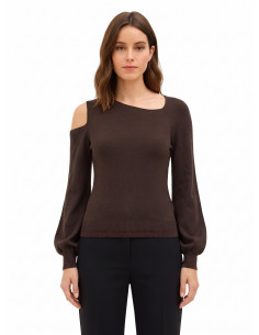 Camisola leve em mistura de viscose com decote assimétrico e bainhas com lurex Rinascimento