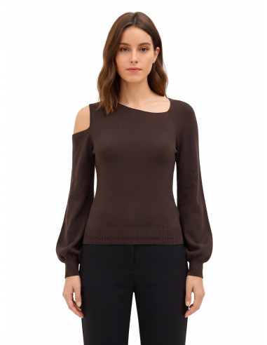 Camisola leve em mistura de viscose com decote assimétrico e bainhas com lurex Rinascimento