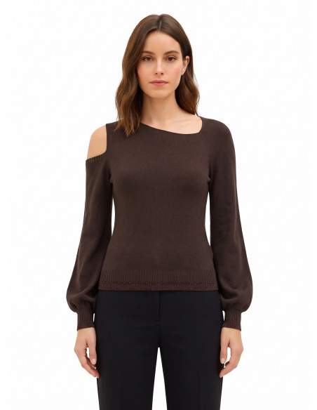 Camisola leve em mistura de viscose com decote assimétrico e bainhas com lurex Rinascimento
