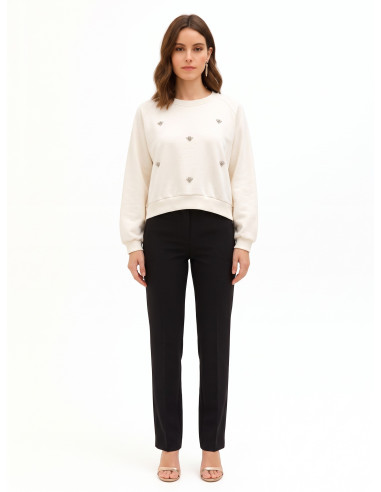 Sweatshirt curta oversized com cristais cabochão Rinascimento