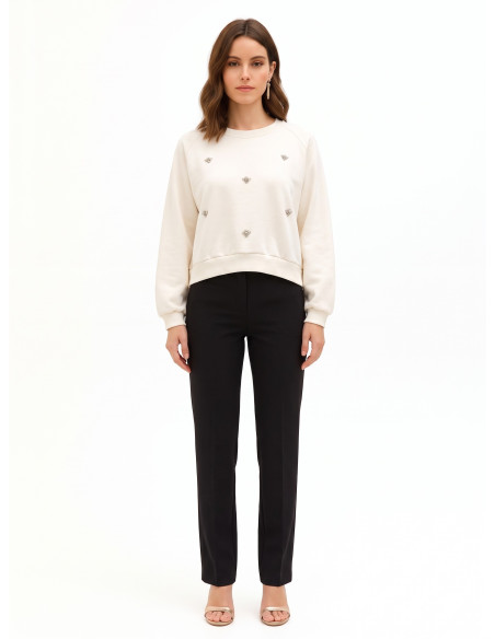 Sweatshirt curta oversized com cristais cabochão Rinascimento