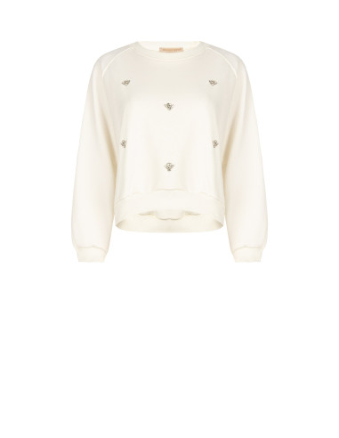 Sweatshirt curta oversized com cristais cabochão Rinascimento
