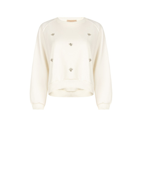 Sweatshirt curta oversized com cristais cabochão Rinascimento