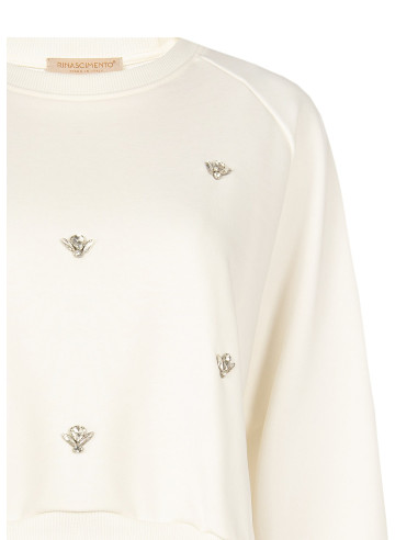 Sweatshirt curta oversized com cristais cabochão Rinascimento