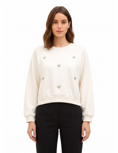 Sweatshirt curta oversized com cristais cabochão Rinascimento