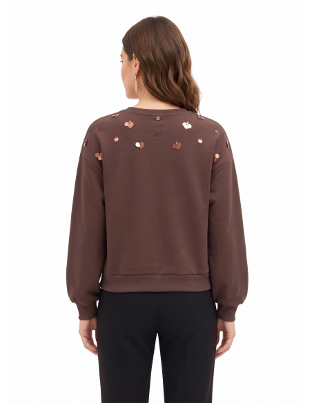Sweatshirt Regular em Algodão com Aplicação de Maxi Lantejoulas Rinascimento