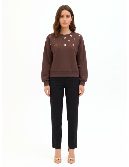 Sweatshirt Regular em Algodão com Aplicação de Maxi Lantejoulas Rinascimento