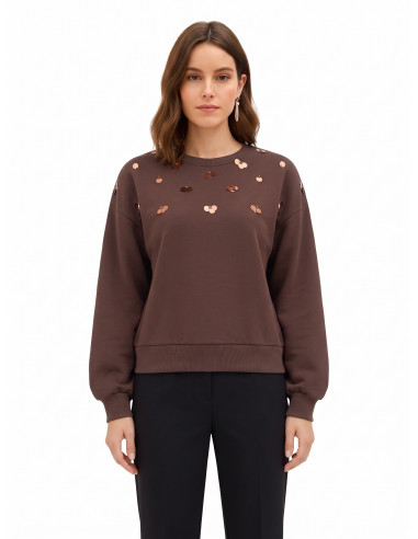 Sweatshirt Regular em Algodão com Aplicação de Maxi Lantejoulas Rinascimento