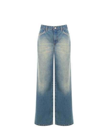 Jeans Wide Leg com Efeito Desgastado e Lavagem Clara Rinascimento