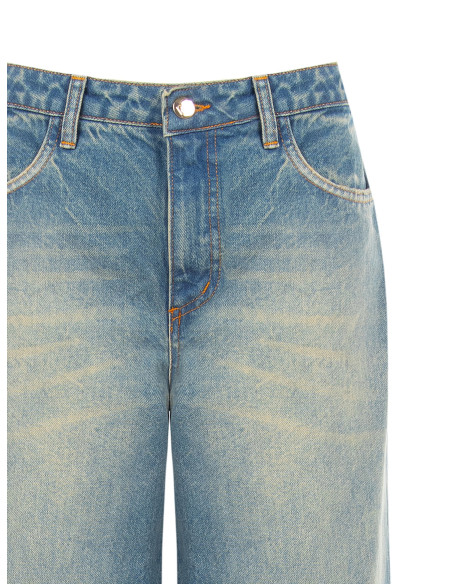 Jeans Wide Leg com Efeito Desgastado e Lavagem Clara Rinascimento