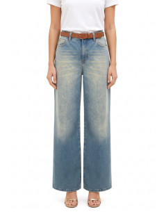 Jeans Wide Leg com Efeito Desgastado e Lavagem Clara Rinascimento