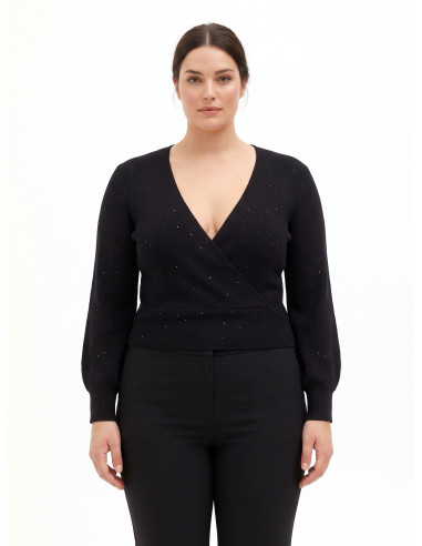 Camisola Curvy com decote em V cruzado e micro lantejoulas Rinascimento Curvy