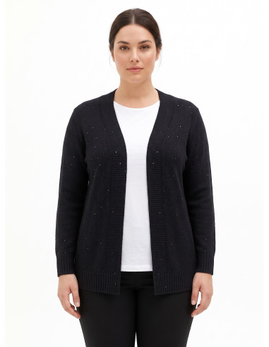 Cardigã Curvy Aberto em Malha com Micro-Paetês Rinascimento Curvy