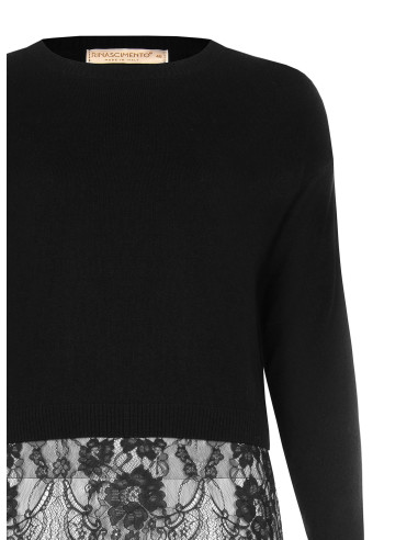 Camisola Curvy cropped com acabamento inferior em renda floral Rinascimento Curvy