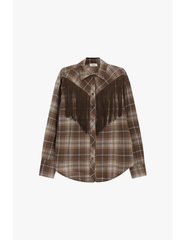 Camisa aos quadrados com franjas e botões frontais Dixie
