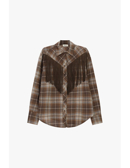 Camisa aos quadrados com franjas e botões frontais Dixie