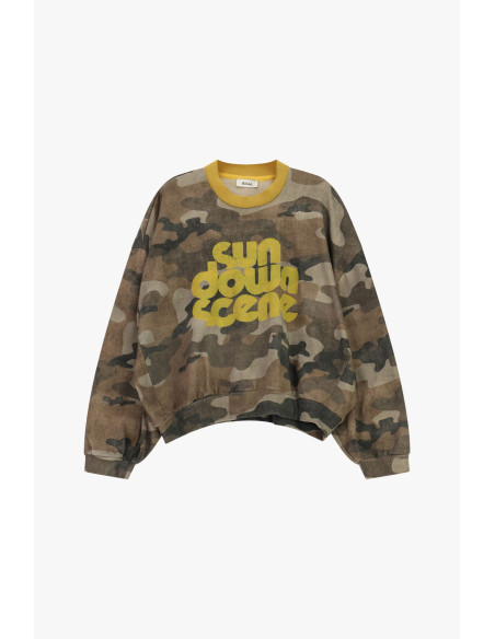 Sweatshirt Camuflagem de Gola Redonda com Estampado Gráfico Dixie
