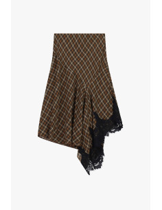 Saia midi envelope com renda e padrão escocês Dixie
