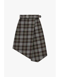 Saia midi de efeito envelope com cinto e padrão tartan Dixie