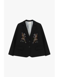 Blazer com bordado de tigre e bolsos com aba Dixie