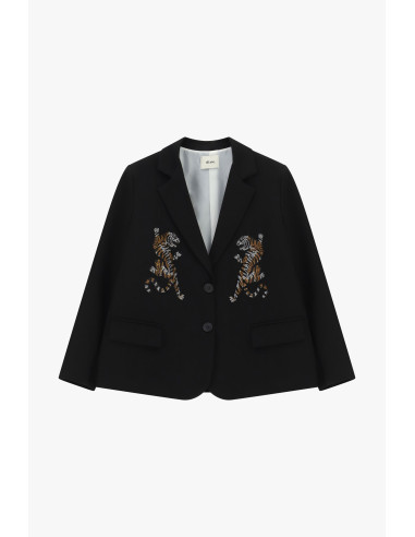 Blazer com bordado de tigre e bolsos com aba Dixie