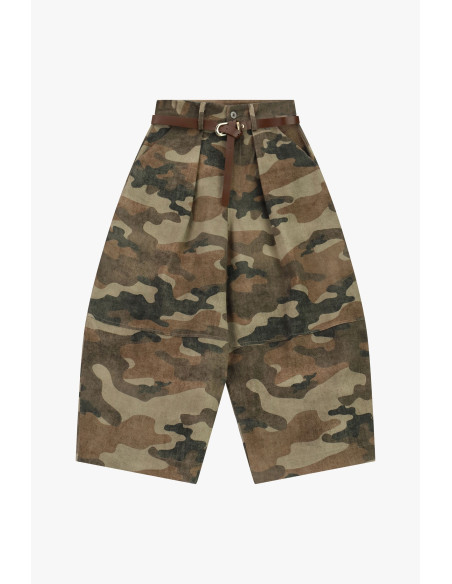 Calças Palazzo com padrão camuflado e cinto Dixie