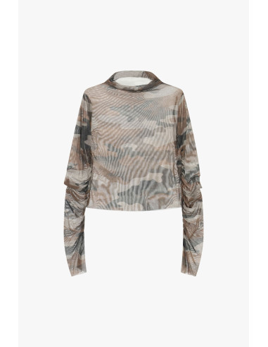 Camisola de mangas compridas franzidas com estampado geométrico Dixie