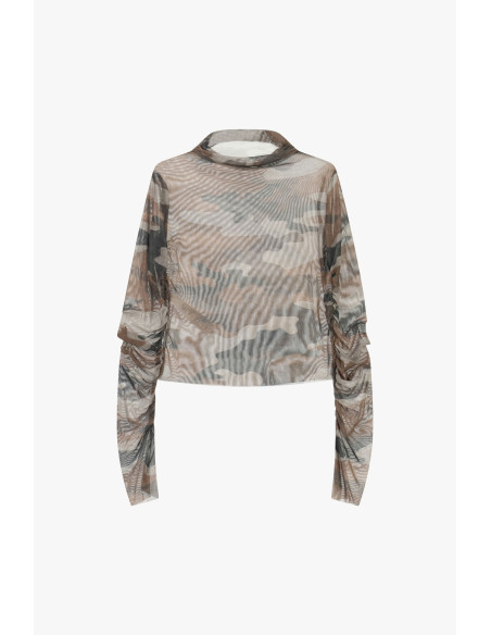 Camisola de mangas compridas franzidas com estampado geométrico Dixie