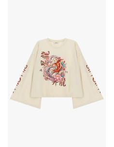 T-shirt de mangas largas com estampado de carpa e flores Dixie