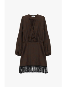 Vestido curto com mangas compridas e franjas Please 2