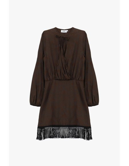 Vestido curto com mangas compridas e franjas Please
