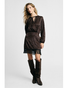 Vestido curto com mangas compridas e franjas Please